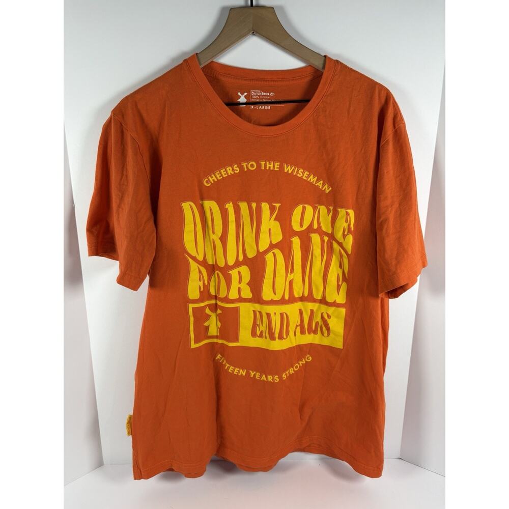 Dutch Bros Drink One For Dave Orange Graphic T Shirt Men’s XL